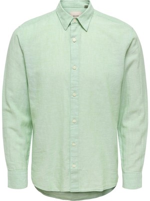 Only & Sons Onscaıden Lıfe Ls Solıd Lınen Blend Noos Erkek Yeşil Gömlek - 22012321