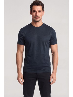 Paul & Shark Erkek Dokuma Kumaş Düz Bisiklet Yaka Lacivert T-Shirt 25411026SMA-013