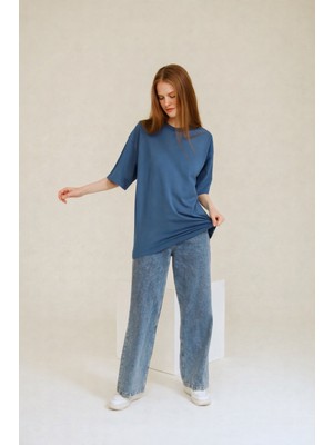 Le Touche Kahverengi Basic Kadın T-Shirt Regular Oversize Tişört
