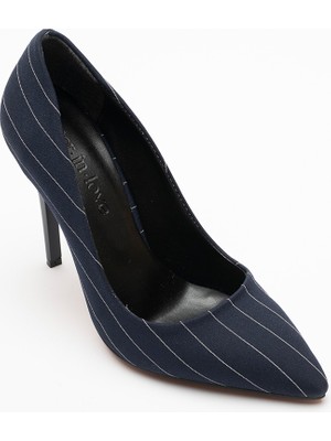 Sister In Love Shoes Charlotte Lacivert Beyaz Çizgili Kumaş Görünümlü Stiletto