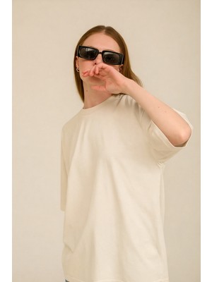Le Touche Kahverengi Basic Kadın T-Shirt Regular Oversize Tişört