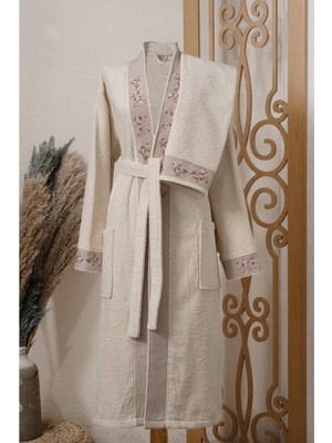 Arliva Kiraz Çiçeği Bukle Nak.kimono Bornoz Seti Natural L BEDEN/50X90