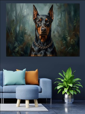 Tablomega Doberman Cinsi Köpek Karizmatik Portresi Dekoratif Kanvas - Mdf Ahşap Tablo