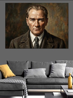 Tablomega Atatürk Kararlı ve Vakur Portre Dekoratif Kanvas - Mdf Ahşap Tablo