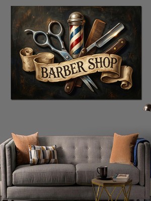 Tablomega Barber Shop Vintage Tabela Tasarımı Dekoratif Kanvas - Mdf Ahşap Tablo