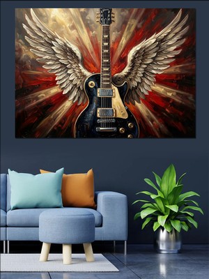 Tablomega Kanatlı Elektro Gitar Sanat Tablosu Dekoratif Kanvas - Mdf Ahşap Tablo