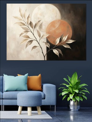 Tablomega Minimalist Ay ve Yaprak Dalları Dekoratif Kanvas - Mdf Ahşap Tablo