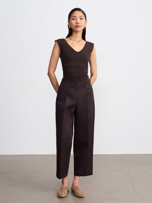 Dilvin 72697 % 100 Pamuk Düz Kesim Chino Pantolon-Kahve