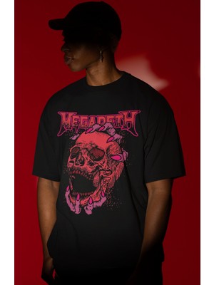Sevbano Megadeth Rock Metal Müzik Grubu Ön Baskılı Unisex Oversize Tişört