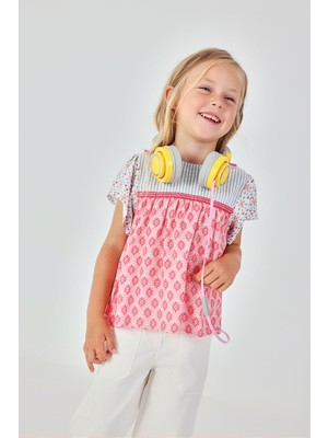 Boboli Kolları Fırfırlı Çizgili Tshirt 2 Yaş-6 Yaş Çok Renkli