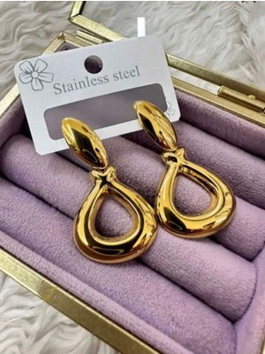 Çelik Gold Rengi Sallantılı Küpe