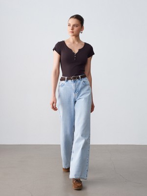 Dilvin 32688 %100 Pamuk Basic T-Shirt-Koyu Kahve