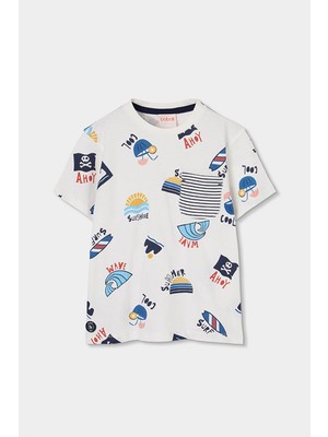 Boboli Surf Desenli Tshirt 2 Yaş-6 Yaş Beyaz