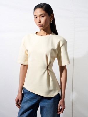 Dilvin 32445 Aksesuar Detaylı Basic T-Shirt-Açık Sarı