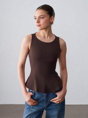 Dilvin 50544 Korse Peplum Bluz-Kahve
