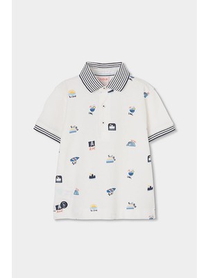 Boboli Surf Desenli Polo Yaka Tshirt 2 Yaş-6 Yaş Beyaz