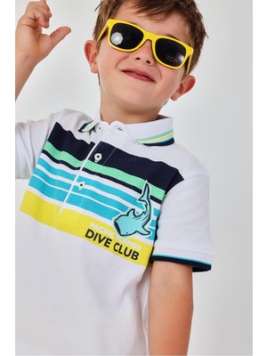 Boboli Çizgi Desenli Polo Yaka Tshirt 2 Yaş-6 Yaş Beyaz