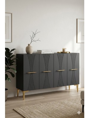 Ceneyra KA1232AG Slim Konsol ve Tv Sehpası Antrasit -Gold 120CM