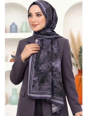 Hadiora Kadın Mor Lila Şal Desenli Bambu Crush Şal