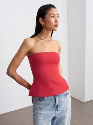 Dilvin 31860 Straplez Top-Kırmızı
