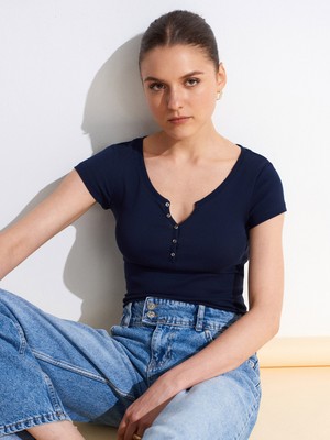 Dilvin 32688 %100 Pamuk Basic T-Shirt-K.lacivert