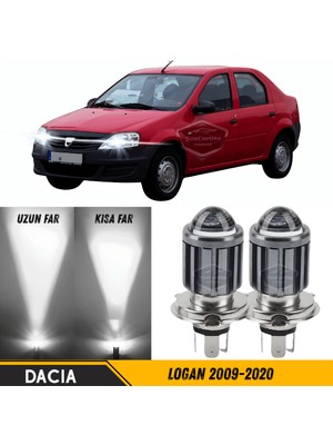 Caralp Dacia Logan 2009-2020 Uyumlu Mercekli Far Ampulü LED Xenon Beyaz Renk Far Şimşek Etkili Csp LED Lamba Uzun Kısa 2 Adet Takım