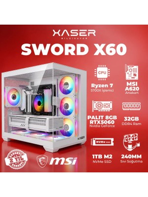 Xaser Sword X60 Ryzen 7 5700X 32GB Ram 1tb M.2 Nvme SSD 8gb RTX5060 Sıvı Soğutmalı Masaüstü Oyuncu Bilgisayarı