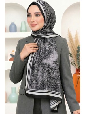 Hadiora Kadın Siyah Ekru Şal Desenli Bambu Crush Şal