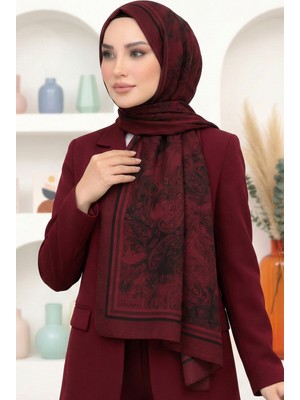 Hadiora Kadın Bordo Şal Desenli Bambu Crush Şal