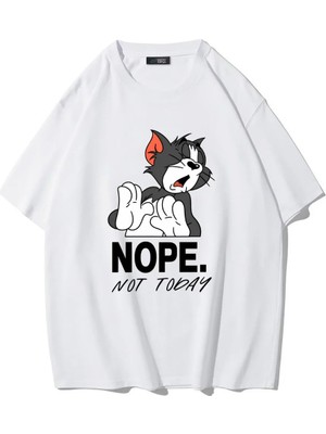 Brz Collection Unisex Oversize Nope Not Today T-Shirt (Beyaz)