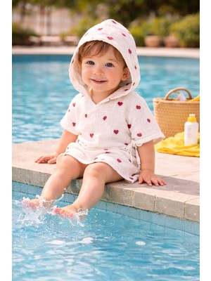 Beyge Baby %100 Pamuk Müslin Kumaştan Bebek Panço