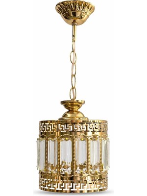 Mars Concept Lüks Kristal Cam Tekli Sarkıt Avize- 14 cm – Gold Metal Gövde Modern Dekoratif Tavan Aydınlatma