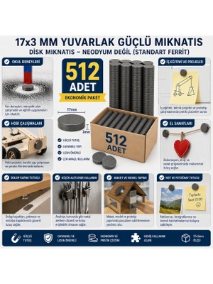 Ozcmax 512 Adet Mıknatıs 17X3 mm Yuvarlakk Güçlü Mıknatıs Disk Mıknatıs