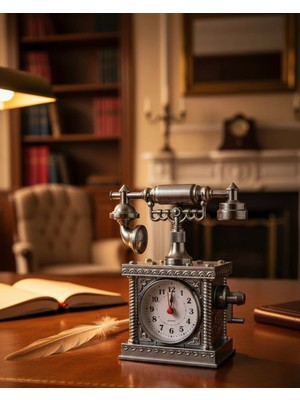 Epilons Vintage Telefon Tasarımlı Masa Saati ve Çalar Saat Dekoratif Model