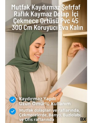 Hsc Bilişim Kaydırmaz Şeffaf Raflık Örtüsü 45X300 cm Dolap Içi, Çekmece Buzdolabı Koruyucu Eva Pvc Kapl