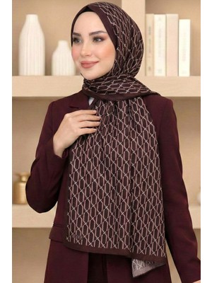 Hadiora Kadın Bordo Geometrik Desen Organik Pamuk Soft Şal