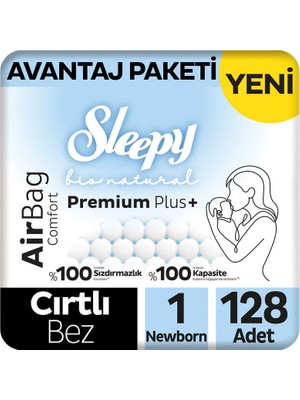 Sleepy Bio Natural Premium Plus Airbag Comfort Avantaj Paketi Bebek Bezi 1 Numara Newborn 128 Adet