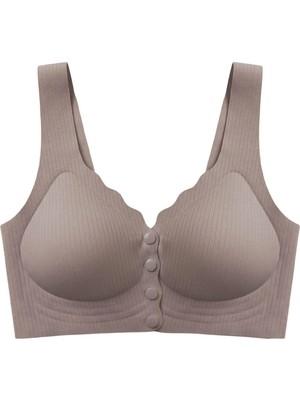 Cottonhill Seamless Bra - Feel | Kahverengi Lazer Kesim Çizgi Detaylı Önü Açılabilir Dikişsiz Kadın Sütyen