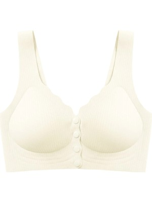 Cottonhill Seamless Bra - Feel | Krem Lazer Kesim Çizgi Detaylı Önü Açılabilir Dikişsiz Kadın Sütyen