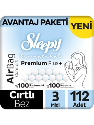 Sleepy Bio Natural Premium Plus Airbag Comfort Avantaj Paketi Bebek Bezi 3 Numara Midi 112 Adet