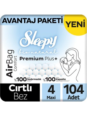 Sleepy Bio Natural Premium Plus Airbag Comfort Avantaj Paketi Bebek Bezi 4 Numara Maxi 104 Adet