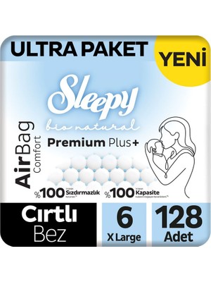Sleepy Bio Natural Premium Plus Airbag Comfort Ultra Paket Bebek Bezi 6 Numara Xlarge 128 Adet