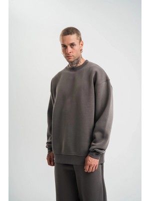 Marsilyan Uzun Kol Bisiklet Yaka Basic Sweatshirt - Füme -