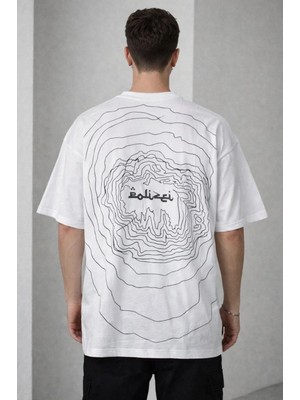 Marsilyan Erkek Kısa Kol Yazlık Tişört Bisiklet Yaka Baskılı Oversize T-Shirt - Beyaz