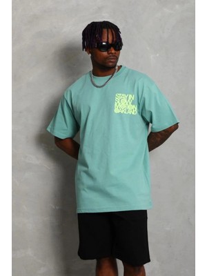 Marsilyan Erkek Baskılı T-Shirt Kısa Kol Bisiklet Yaka Regular Fit Tişört - Mint Yeşili