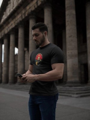 Marsilyan Bisiklet Yaka Baskılı Oversize T-Shirt - Siyah -