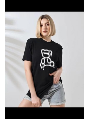 Marsilyan Bisiklet Yaka Baskılı T-Shirt - Siyah -