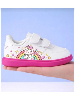Archie Pet Kız Çocuk Pembe Taban Gökkuşaklı Sweet Unicorn Baskılı Spor Ayakkabı