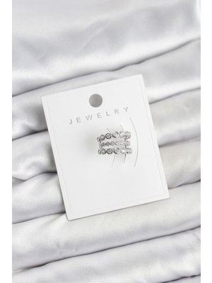 Twin Store Gümüş Renk Zirkon Taşlı Pirinç Kıkırdak Earcuff Küpe