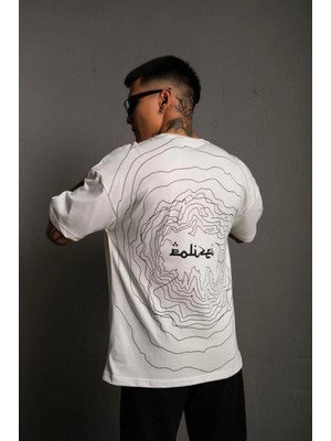 Marsilyan Bisiklet Yakalı Sırt Baskılı Oversize T-Shirt - Beyaz -